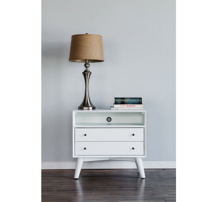 Alpine Furniture Flynn Large Nightstand in White - Front View