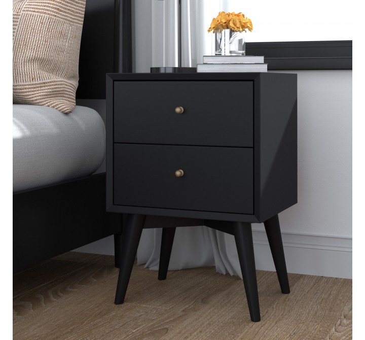 Alpine Furniture Flynn Nightstand in Black - Lifestyle