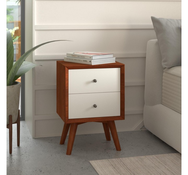 Alpine Furniture Flynn Nightstand in Acorn/White - Lifestyle