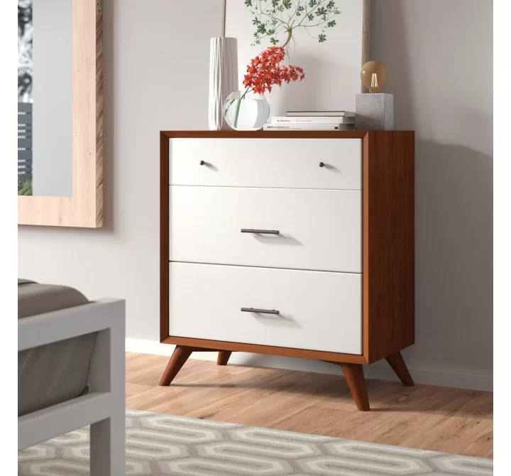 Alpine Furniture Flynn 3 Drawer Two Tone Small Chest in Acorn/White - Lifestyle 