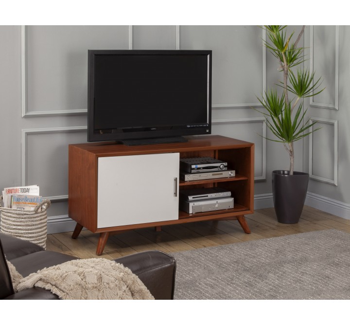 Alpine Furniture Flynn Small TV Console In Acorn / White - Lifestyle