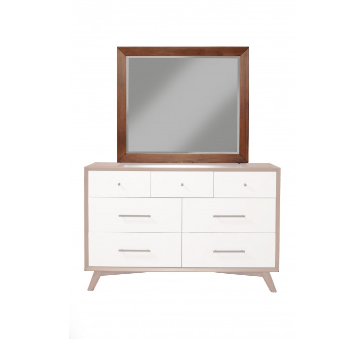 Alpine Furniture Flynn Mid Century Modern Two Tone Mirror, Acorn/White - Front Angle