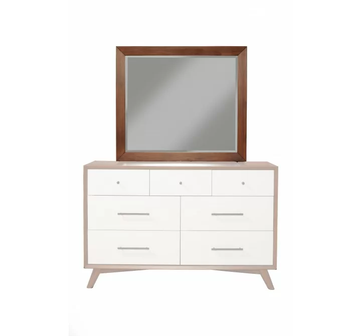Alpine Furniture Flynn Mid Century Modern Two Tone Mirror, Acorn/White - Front Angle