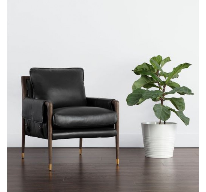 Sunpan Mauti Lounge Chair Dark Brown - Cortina Black Leather - Lifestyle
