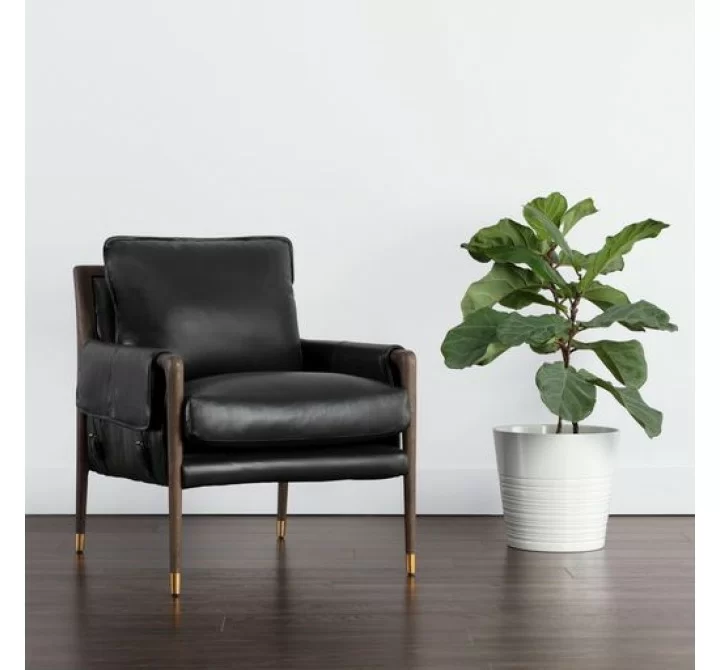 Sunpan Mauti Lounge Chair Dark Brown - Cortina Black Leather - Lifestyle
