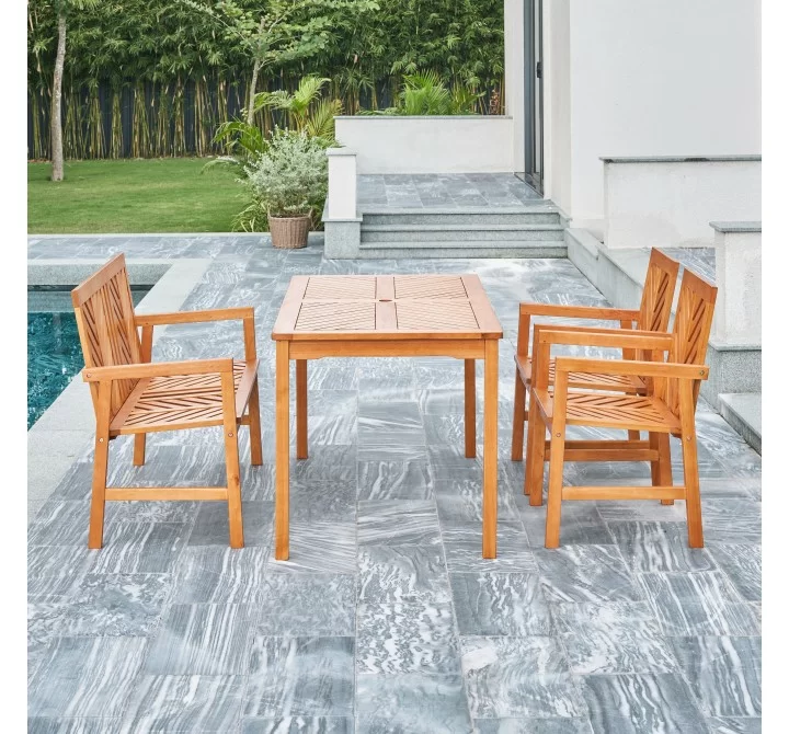 Vifah Olina Honey 4-Piece Fish Bone Eucalyptus Wooden Outdoor Dining Set, Front Angle