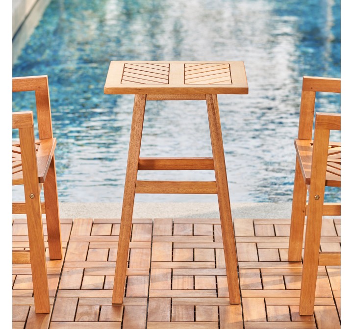 Vifah Olina Honey Fish Bone Eucalyptus Wooden Outdoor Side Table, Frontview