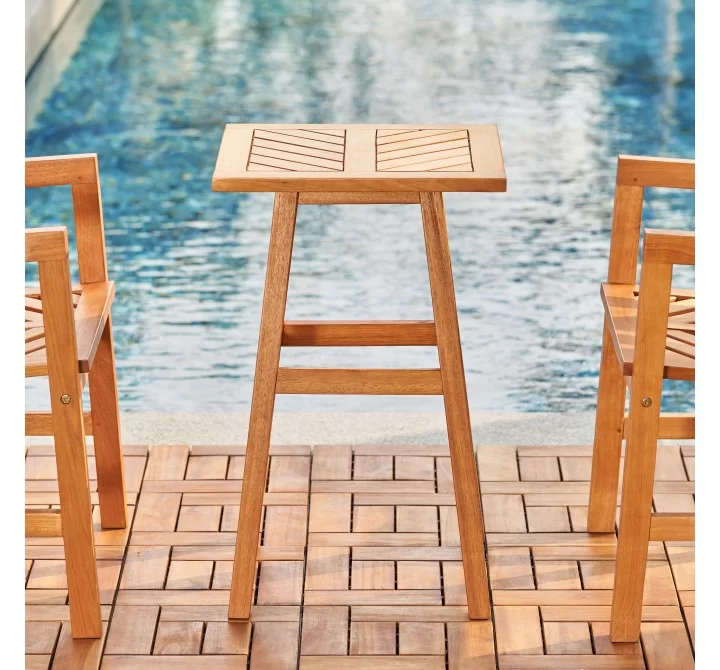 Vifah Olina Honey Fish Bone Eucalyptus Wooden Outdoor Side Table, Frontview