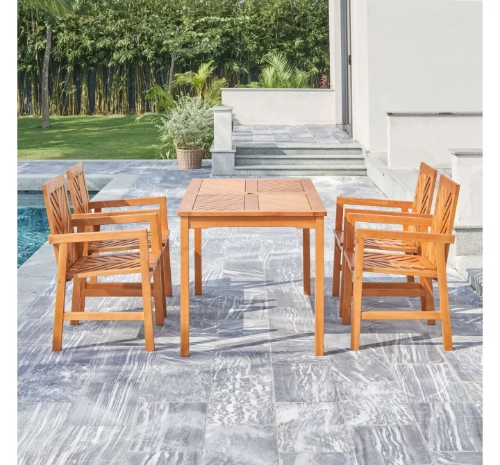 Vifah Olina Honey 5-Piece Fish Bone Eucalyptus Wooden Outdoor Dining Set , Front Angle