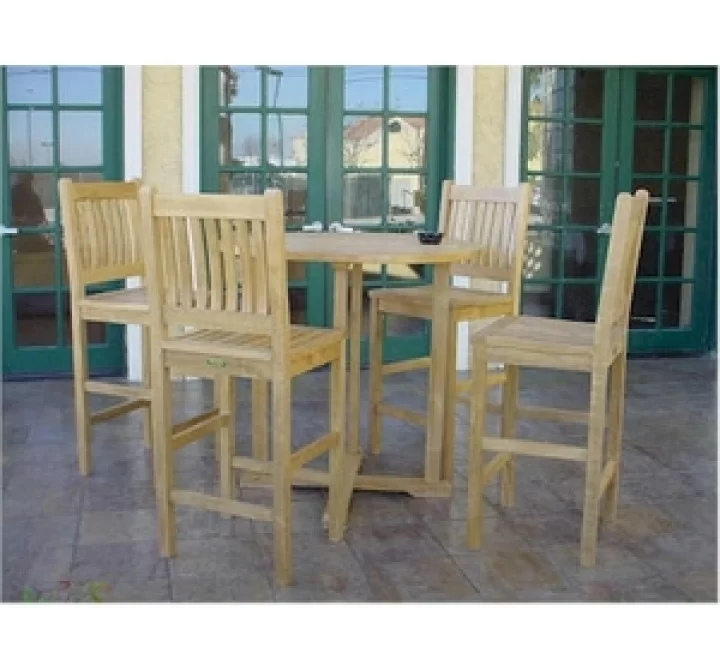 Anderson Teak Bahama 39" Round Bar Table and 4 Avalon Bar Chairs 1