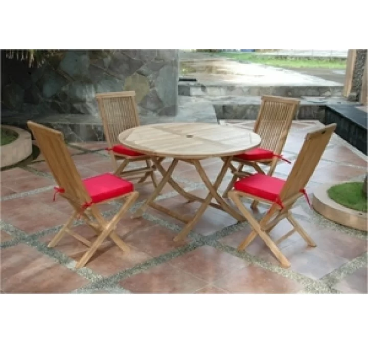Anderson Teak Bahama 47" Round Folding Table and Classic Folding Chair-1