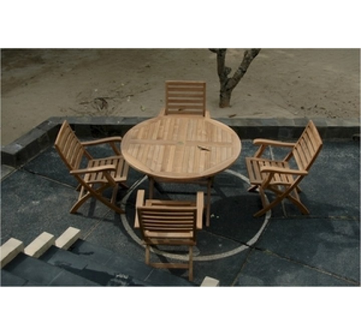 Anderson Teak Bahama 47" Round Folding Table and Andrew Folding Armchair 1