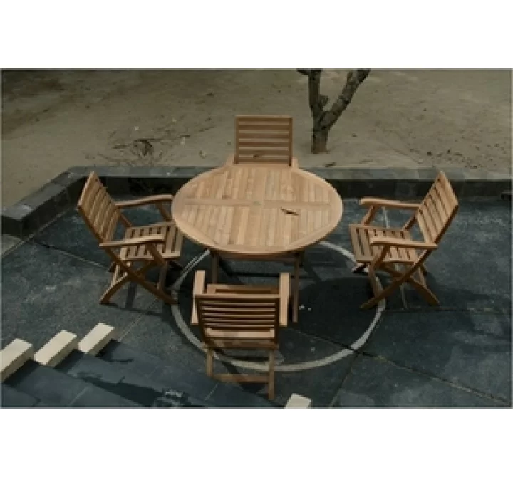 Anderson Teak Bahama 47" Round Folding Table and Andrew Folding Armchair 1