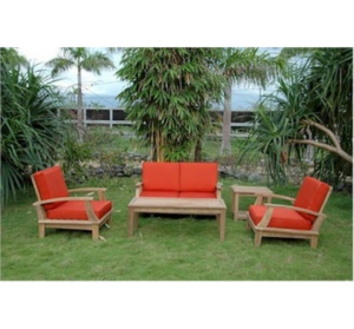 Anderson Teak Brianna Deep Seating Armchair + Loveseat with Coffee Table and Side Table 2-Tier