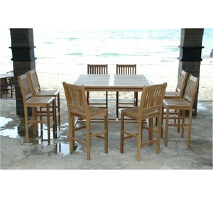 Anderson Teak Windsor 59" Square Bar Table and Avalon Bar Chair