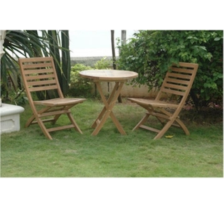 Anderson Teak Bahama 27" Bistro Round Folding Table and 2 Andrew Folding Chair