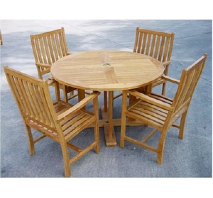Anderson Teak Tosca 47" Round Table and 4 Rialto Dining Armchairs