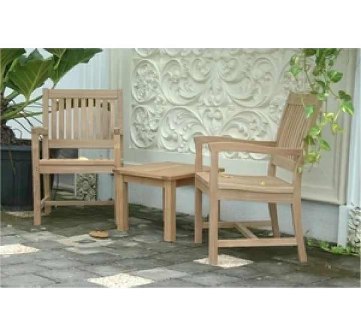 Anderson Teak Bahama 20" Mini Side Table with 2 Rialto Arm Chair lifestyle 1