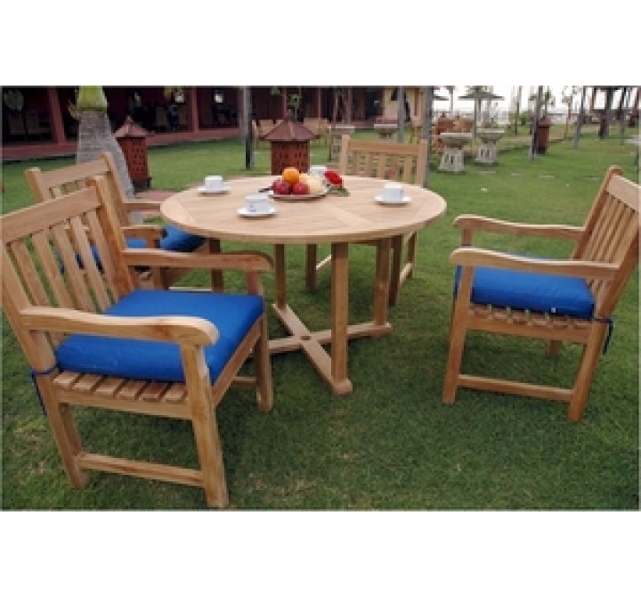Anderson Teak Tosca 47" Round Table and 4 Classic Dining Armchair