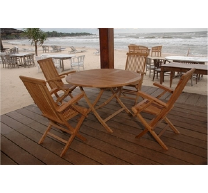 Anderson Teak Bahama 47" Round Folding Table and Classic Folding Armchair