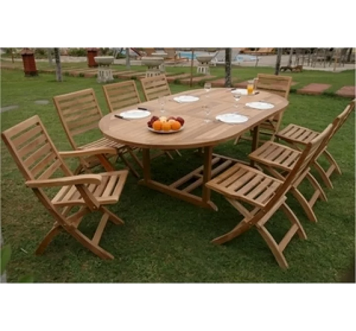 Anderson Teak Bahama 87" Oval Extension Table with Andrew Folding Armchair and Folding Chair 1