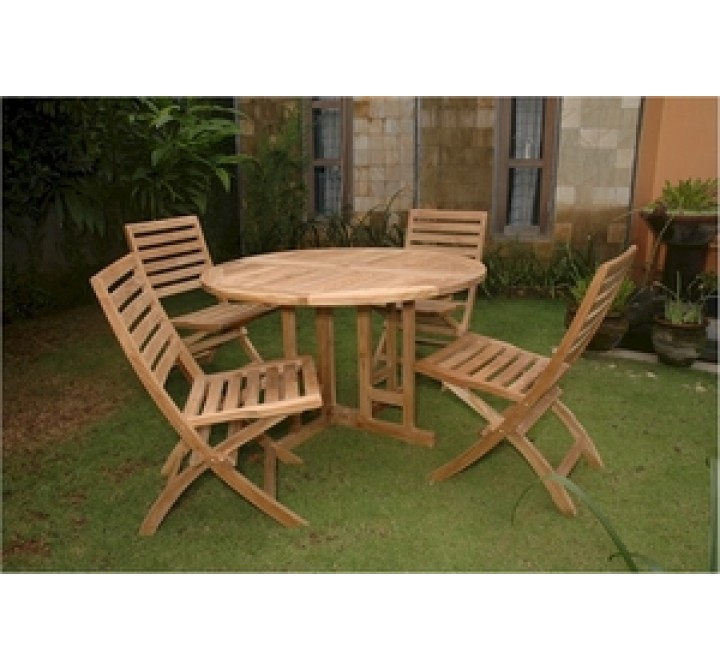 Anderson Teak 47" Round Butterfly Folding Table and Andrew Folding Chair 1
