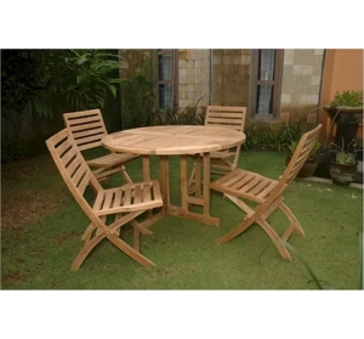 Anderson Teak 47" Round Butterfly Folding Table and Andrew Folding Chair 1