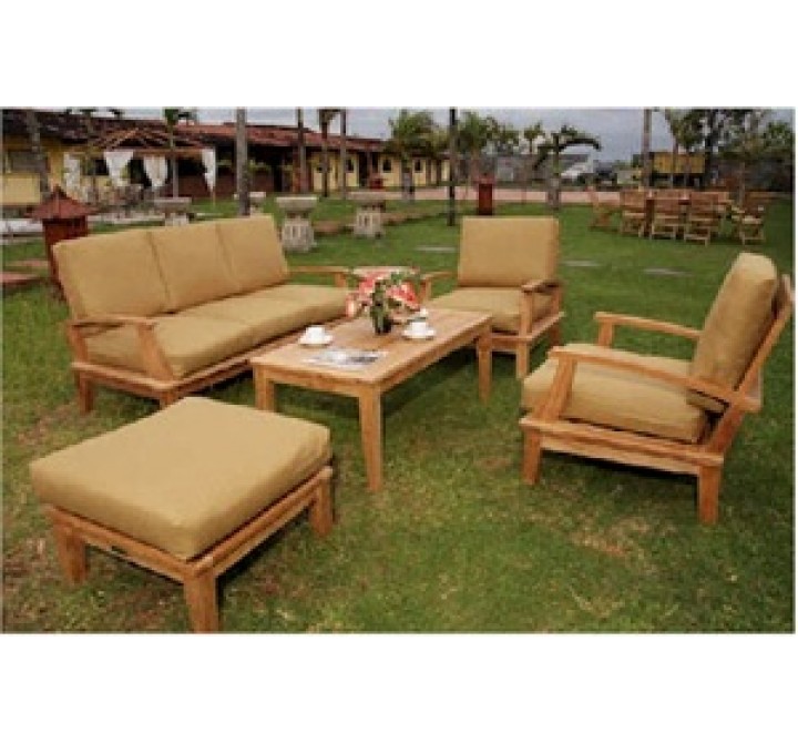 Anderson Teak Brianna Armchair with Sofa and Rectangular Coffee Table and Ottoman