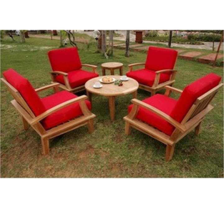 Anderson Teak Brianna Deep Seating Armchair with 35" Round Coffee Table and 20" Round Side Table
