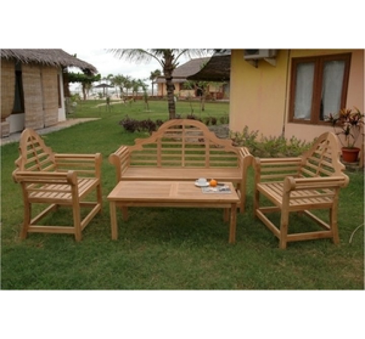Anderson Teak Marlborough Bench with 2 Marlborough Armchair and Rectangular Coffee Table