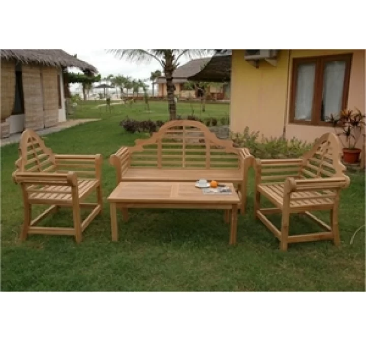 Anderson Teak Marlborough Bench with 2 Marlborough Armchair and Rectangular Coffee Table-1