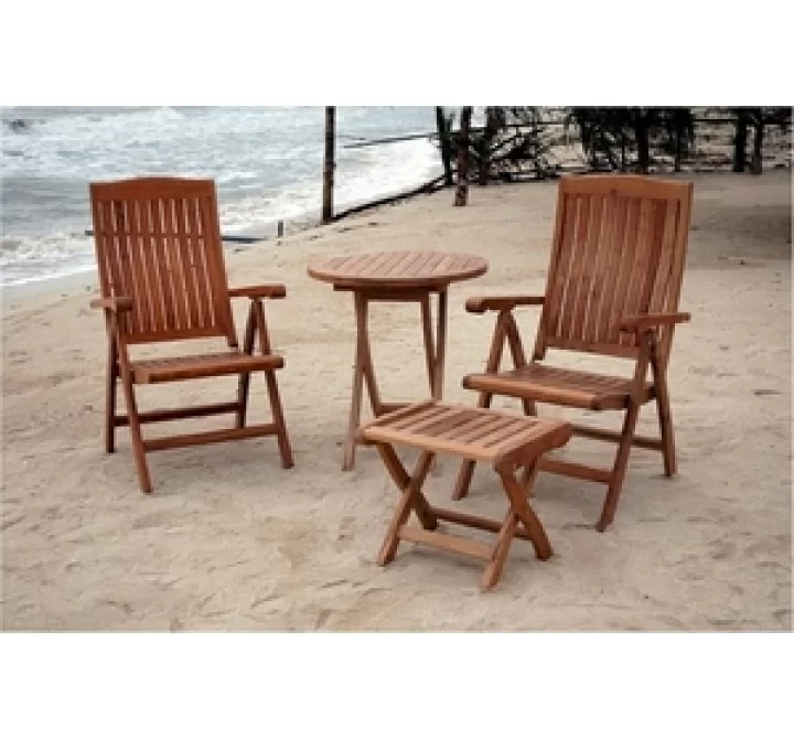 Anderson Teak Katana Recliner Folding Armchair with 27" Round Folding Table and Katana Foot Stool