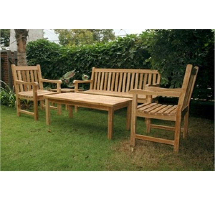 Anderson Teak Classic Bench with 2 Dining Armchair and Rectangular Coffee Table