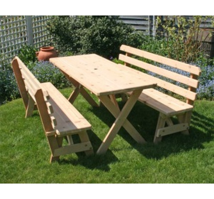 Creekvine Designs Cedar 27" Wide 8' Cross Legged Picnic Table with (4) 4' Backed Benches