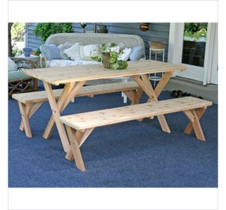 Creekvine Designs Red Cedar 27-Inch Wide 10-Ft Backyard Bash Cross Legged Picnic Table with Detached Benches