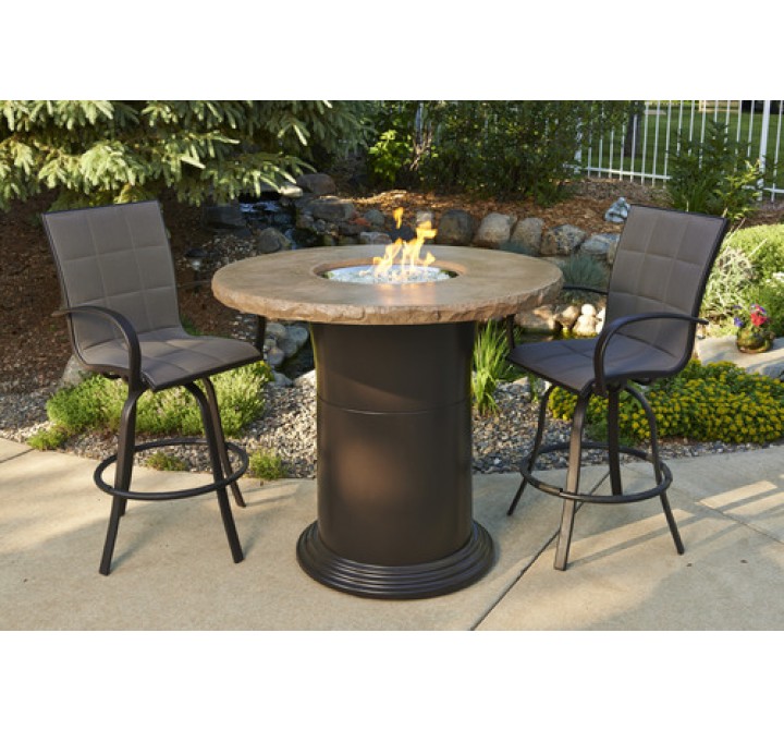 Outdoor Greatroom Company 48" Colonial Pub Crystal Fire Pit Table with Mocha Top - Lifestyle