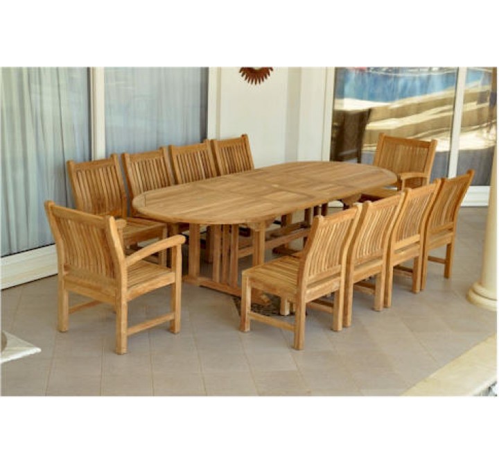 Anderson Teak Sahara 11-Piece Chairs and Oval Double Extension Outdoor Dining Set