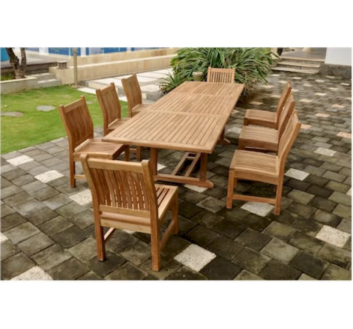 Anderson Teak Sahara 9-Piece Dining Chair and Bahama 118" Rectangular Extension Outdoor Dining Set 1