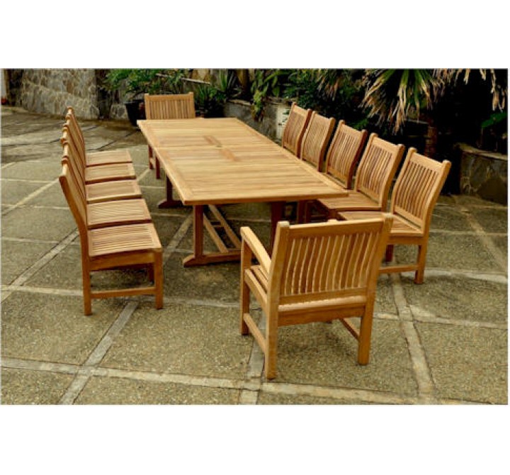 Anderson Teak Valencia 117" Double Ext. Table with 2 pcs Sahara dining Armchair and 10 pcs dining Chair