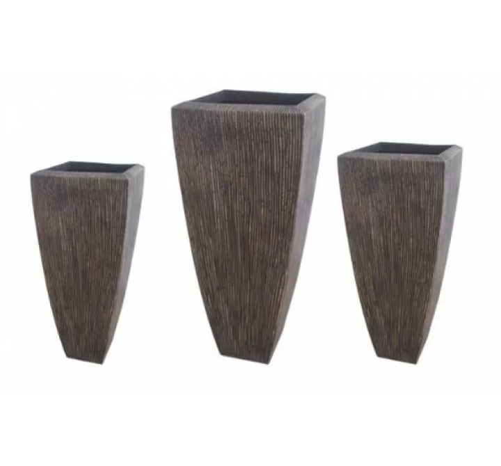 Screen Gems Sandstone Ribbed Long Square Planter - Set of 3