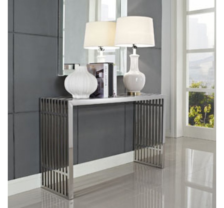 Modway Gridiron Console Table in Silver