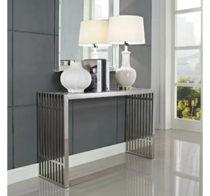 Modway Gridiron Console Table in Silver