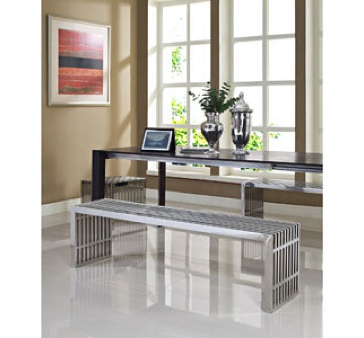 Modway Gridiron Benches Set of 3 in Silver