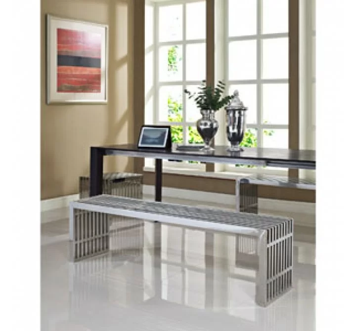 Modway Gridiron Benches Set of 3 in Silver