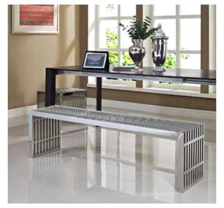 Modway Gridiron Benches Set of 2 in Silver