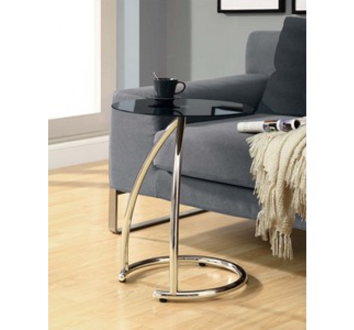 Monarch Specialties Chrome Metal Accent Table With Black Tempered Glass