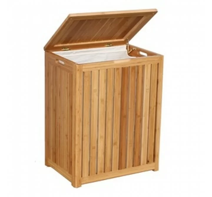 Oceanstar Spa-Style Bamboo Laundry Hamper - Lid Opened