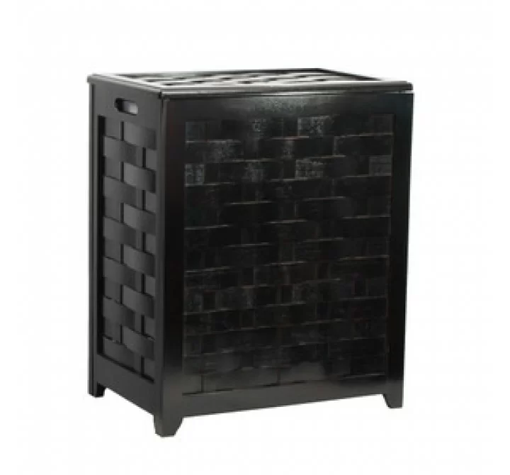 Oceanstar Mahogany Finished Rectangular Veneer Laundry Wood Hamper with Interior Bag