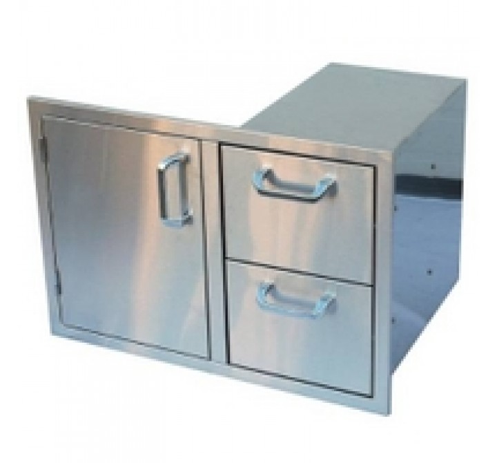 Outdoor Greatroom Company Combo Single Door 2 Drawer - Front Side Top Angle