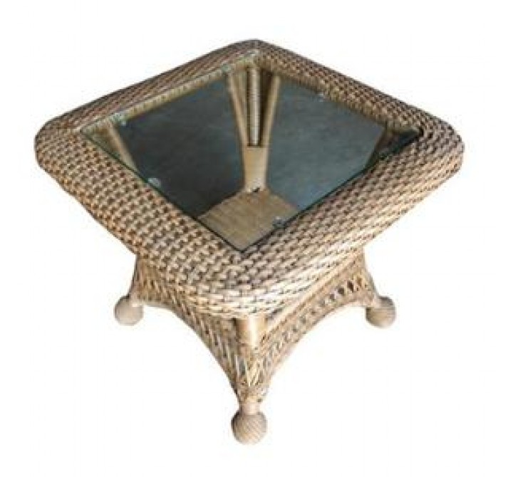 Outdoor Greatroom Company Wicker End Table w/Glass Top *Non Stackable (Default)Back Reset Delete Duplicate Save Save and Continue Edit - Front Side Angle